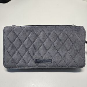 Vera Bradley RFID Wallet Wristlet Carbon Gray Microfiber Card Holder Roses Lined